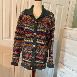 Pachamama Hand Knitted 100% Wool Cardigan- Elveden, Multicoloured Size S